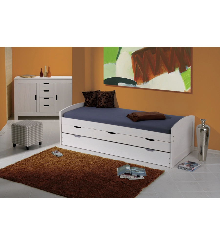 Letto singolo con cassetti e secondo letto a scomparsa "ulli" 98x205x63 cm